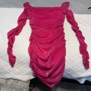 Pink Ruched Off-Shoulder Dress
